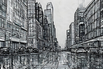 a rainy urban landscape. Generative AI