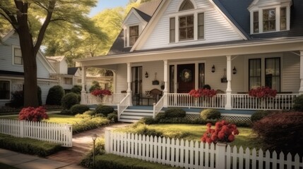 Fototapeta na wymiar Classic American, Home architecture design in Traditional Style with Front porch constructed.