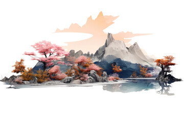 abstract watercolor landscape background, isolated on a transparent background, generative ai