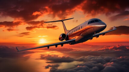Fototapeta na wymiar Airplane flying in the sky at sunset.