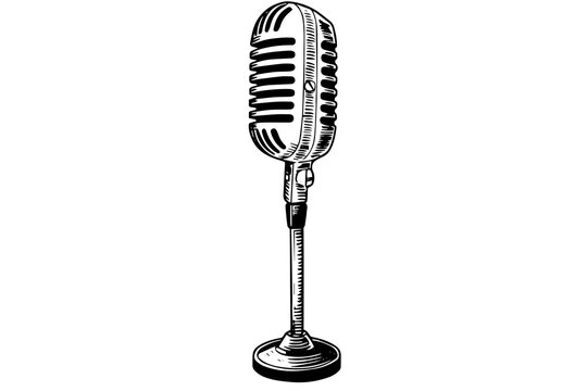 recommend clip art: Vintage retro microphone hand drawn sketch engraving style vector illustration.