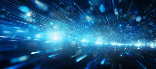 Obraz premium Flash spark blue glitter lights bokeh background. Generative AI technology.