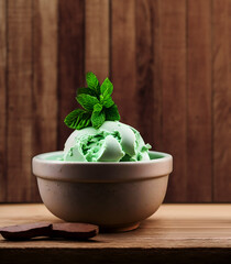 Refreshing Delicious Mint Ice Cream inside a Bowl