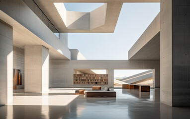 A simple concrete interior of a building.