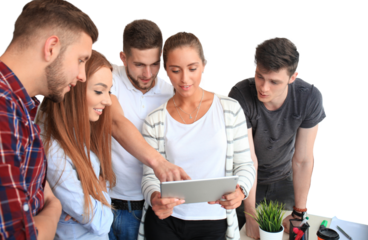 Young designers making sketches on a transparent background