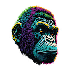 Chimpanzee head colorful concept in isolated vector illustration on white background