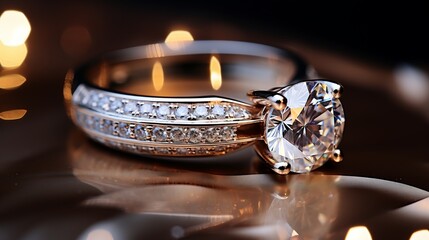 Close-up of an elegant diamond engagement ring. Generative AI