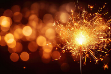 Closeup Of Burning Sparkler With Vibrant Sparks. Copy Space. Generative AI