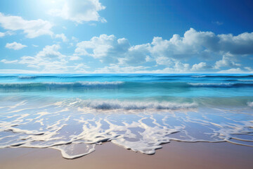 Calm Waves Lapping Onto Sandy Beach. Generative AI