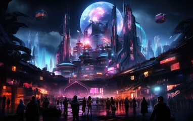 A cyberpunk thunderdome night city with neon light.