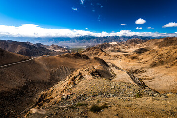 scenery in leh India The backdrop is the Himalayas.