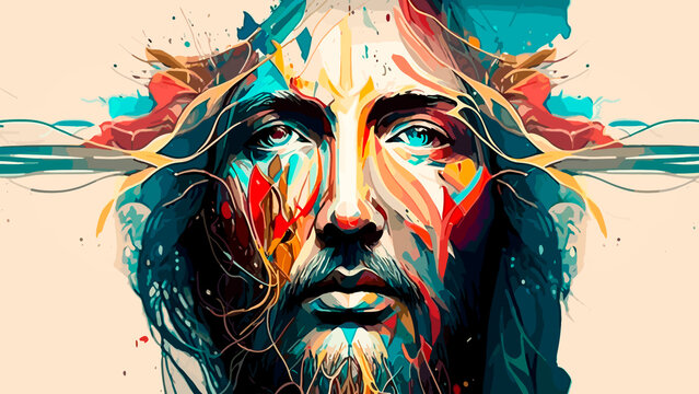 Portrait of Jesus Christ with abstract colorful background.