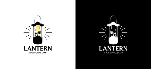 Traditional lantern logo design, classic ancient fire lamp logo vector illustration