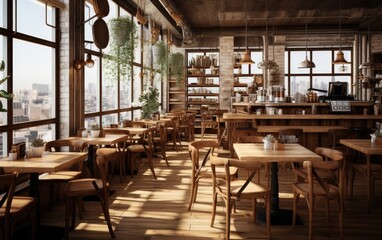 Interior of the restaurant in the morning.