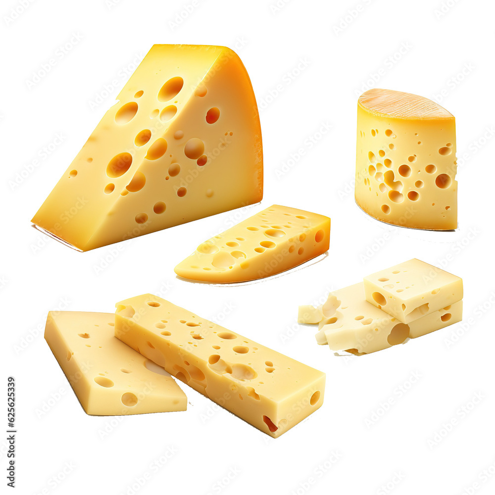 Aufkleber slices of cheese isolated on white background with clipping path