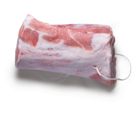 raw whole pork loin piece from above with a semitransparent shadow