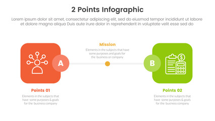 versus or compare and comparison concept for infographic template banner with round square box side by side with two point list information vector