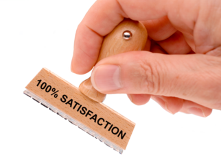 100% satisfaction printed on rubber stamp