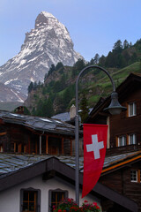 Vertical view of the iconic Matterhorn seen from Zermatt, Switzerland
