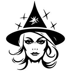 witch outline vector illustration, halloween witch