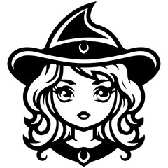 witch outline vector illustration, halloween witch