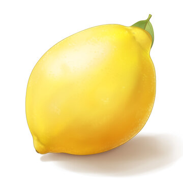 Painted drawing portrait of yellow lemon isolated on white background