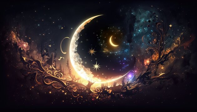 shiny half moon and star wallpaper for kids bedtime stories generative ai