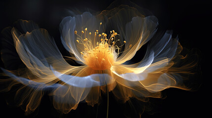 Golden x-ray image of a ethereal flower on black. Fantasy mystical blossom. Generative AI