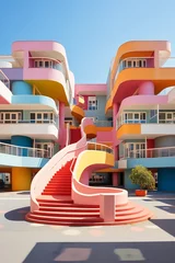 Fototapete Altes Gebäude colorful funky vaporwave architecture building