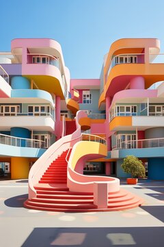 colorful funky vaporwave architecture building