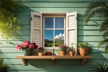 window with flowers AI Generated 