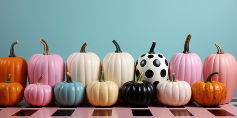 A group of pumpkins sitting on top of a table. Generative AI. .