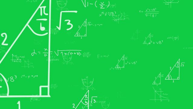 green screen math theory formulas, mathematics calculations ,algebra and geometry science education concept animation	