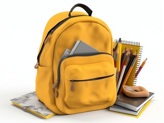  backpack with school supplies 3d render on white