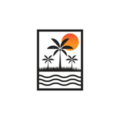 Palm tree sunset vintage logo vector template