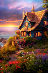 Obraz premium whimsical fairy-tale house in the forest, ai generated