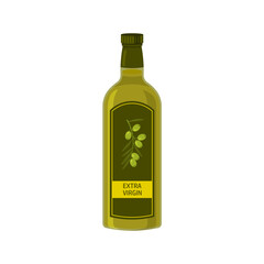 Olive oil extra virgin in a dark glass bottle. Vector bottles template or mockup. Design element for menu, label, packaging isolated on white.