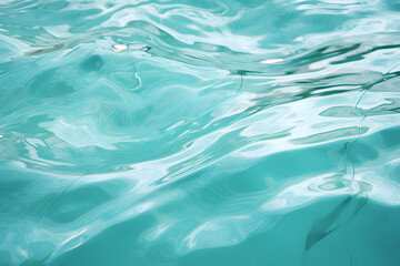 Fototapeta premium High detailed Close-up of blue water in the pool. Side view. Copy space.Bokeh light ripple background in the pool for walllpaper, background and design art work Generative AI