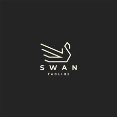 Swan line art logo icon design template