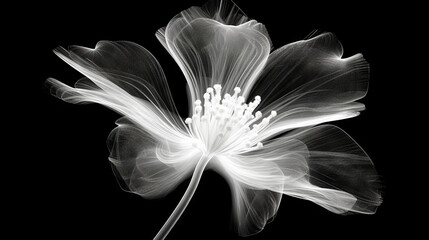 Monochrome x-ray image of a ethereal flower on black. Fantasy mystical blossom. Generative AI