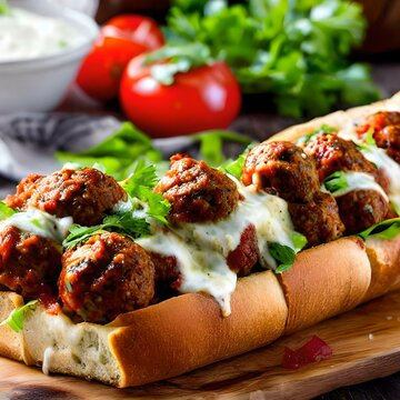 meatball and mozzarella cheese toastie with basil by Generative AI
