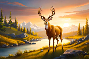 deer at sunset