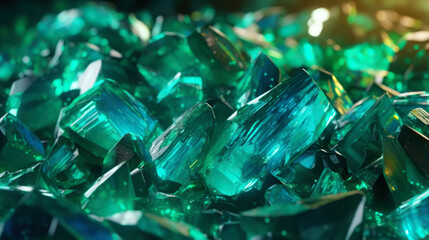 Amazing bright and shiny Malachite crystal cluster background. Jewel mineral detailed macro. Generative AI