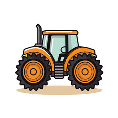 Vector of a flat orange tractor with large wheels on a white background