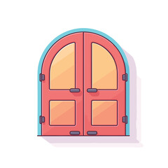 Vector of a red door with arched glass doors, adding a touch of elegance to any flat