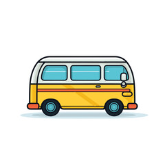 Vector of a small yellow bus with a white roof parked on a flat surface