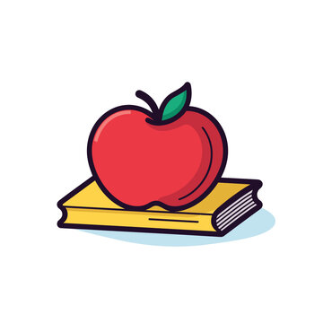 Vector of an apple resting on a book, creating a simple and minimalist composition