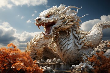 Big traditional chinese dragon on a cloud. Generated ai. © Margarita Vais 