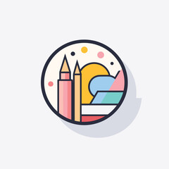 Obraz premium Vector of a circular building with a pencil in the center