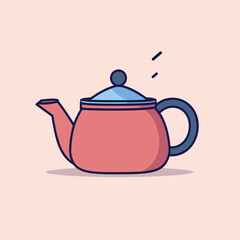 Obraz premium Vector of a flat pink teapot with a blue lid
